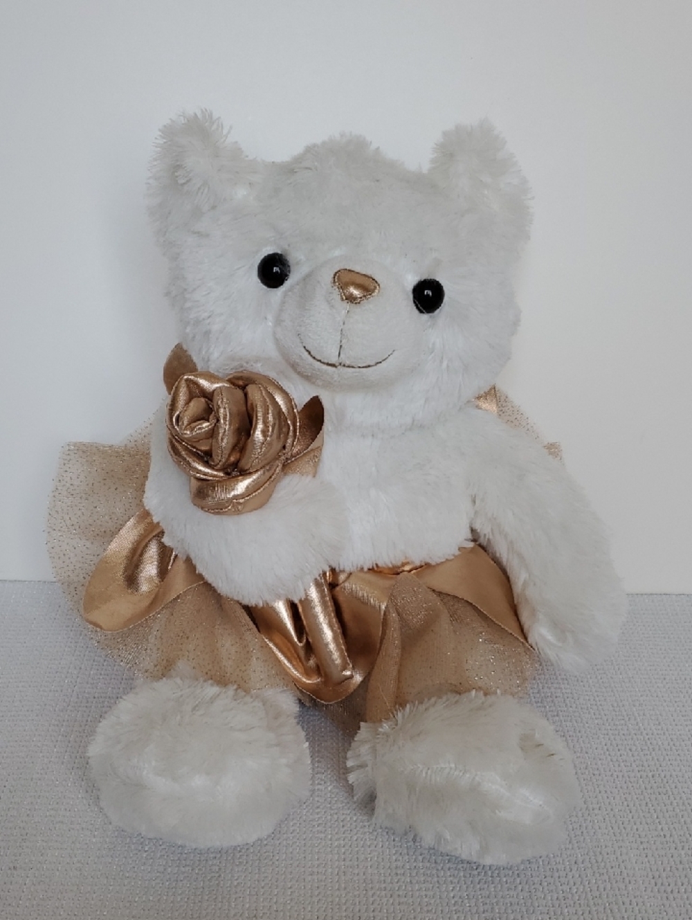 Snow White Ballerina Plush Teddy Bear with Gold Rose & Tutu 16"